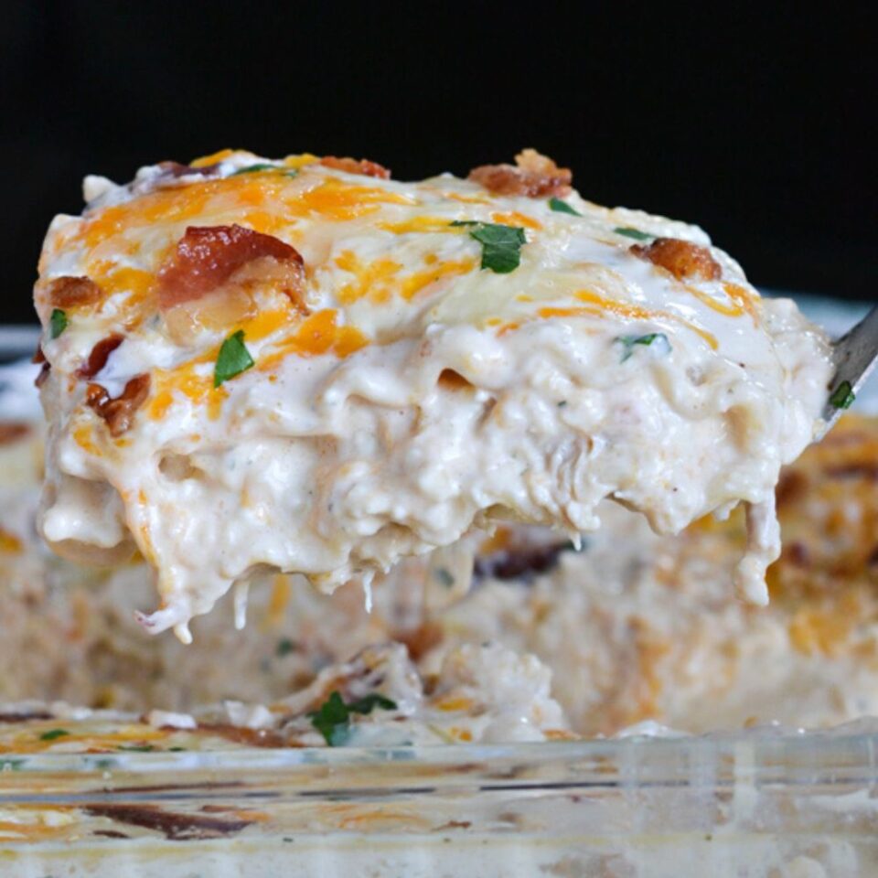 Creamy Crack Chicken Lasagna with Bacon and Ranch